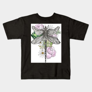 Dragonfly and Floral Design Kids T-Shirt